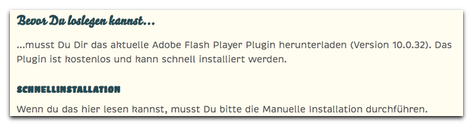 Fehlermeldung Flash